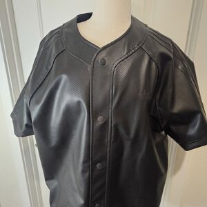 adidas Black Perforated Faux Leather Baseball Jersey